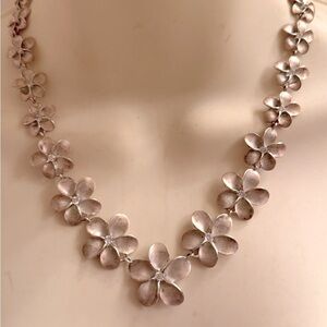 Vintage sterling silver Hawaiian flowers Plumeria necklace with CZ center